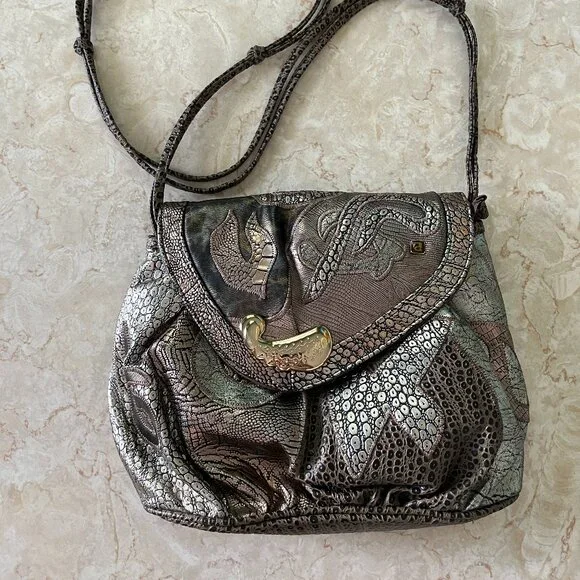 VTG NAS Patchwork Faux Frog Leather Multicolor Metallic Crossbody Bag - Picture 2 of 12